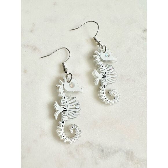 Halloween holographic seahorse skeleton dangle earrings ￼ - Picture 1 of 4